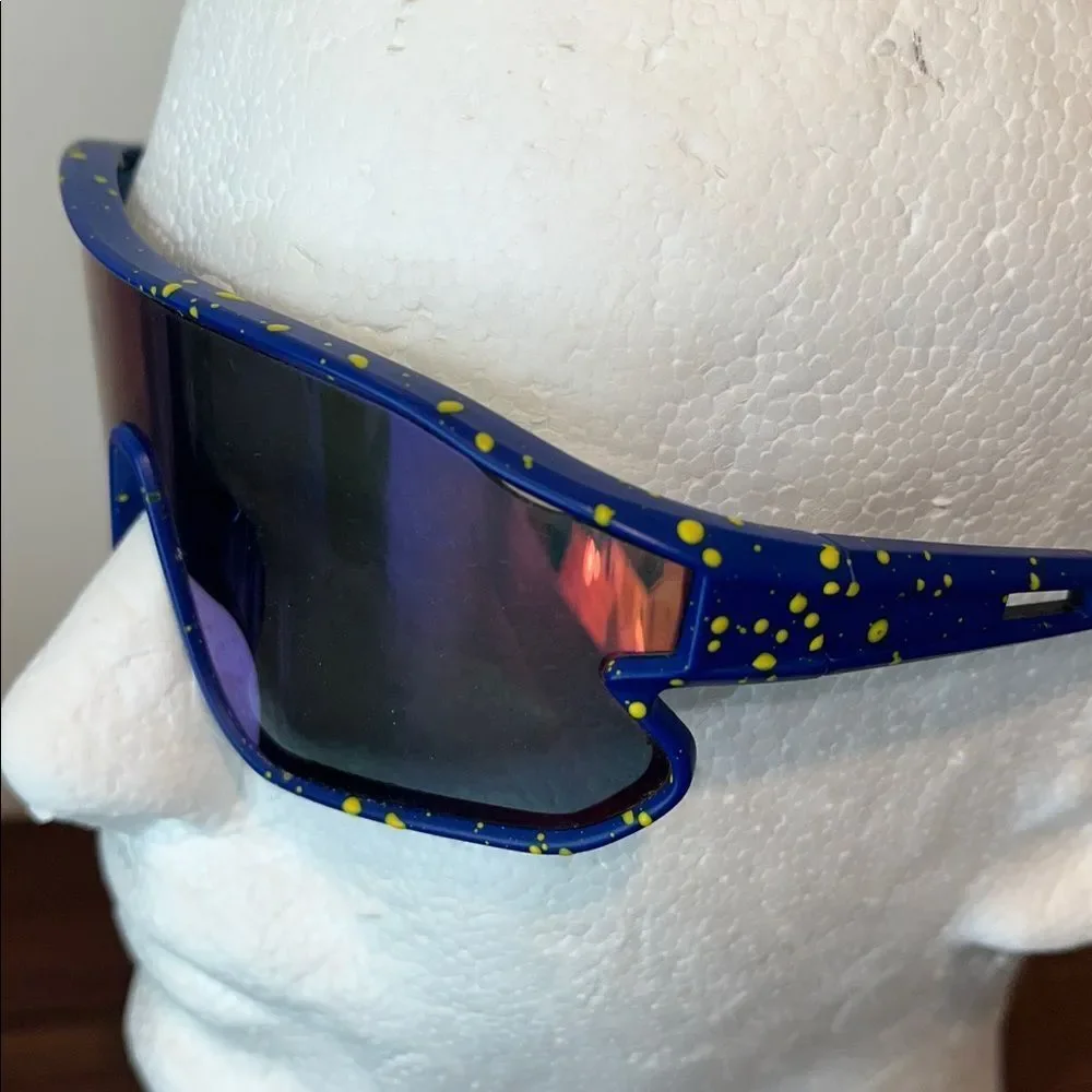 Pit Viper “Like”Sunglasses Scratched Blue Lens Yellow Splatter Frame worn used